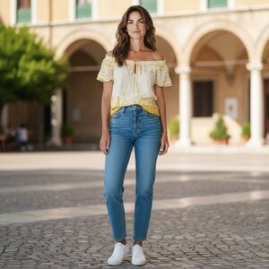 Patagonia Yellow and White Floral Peasant Top